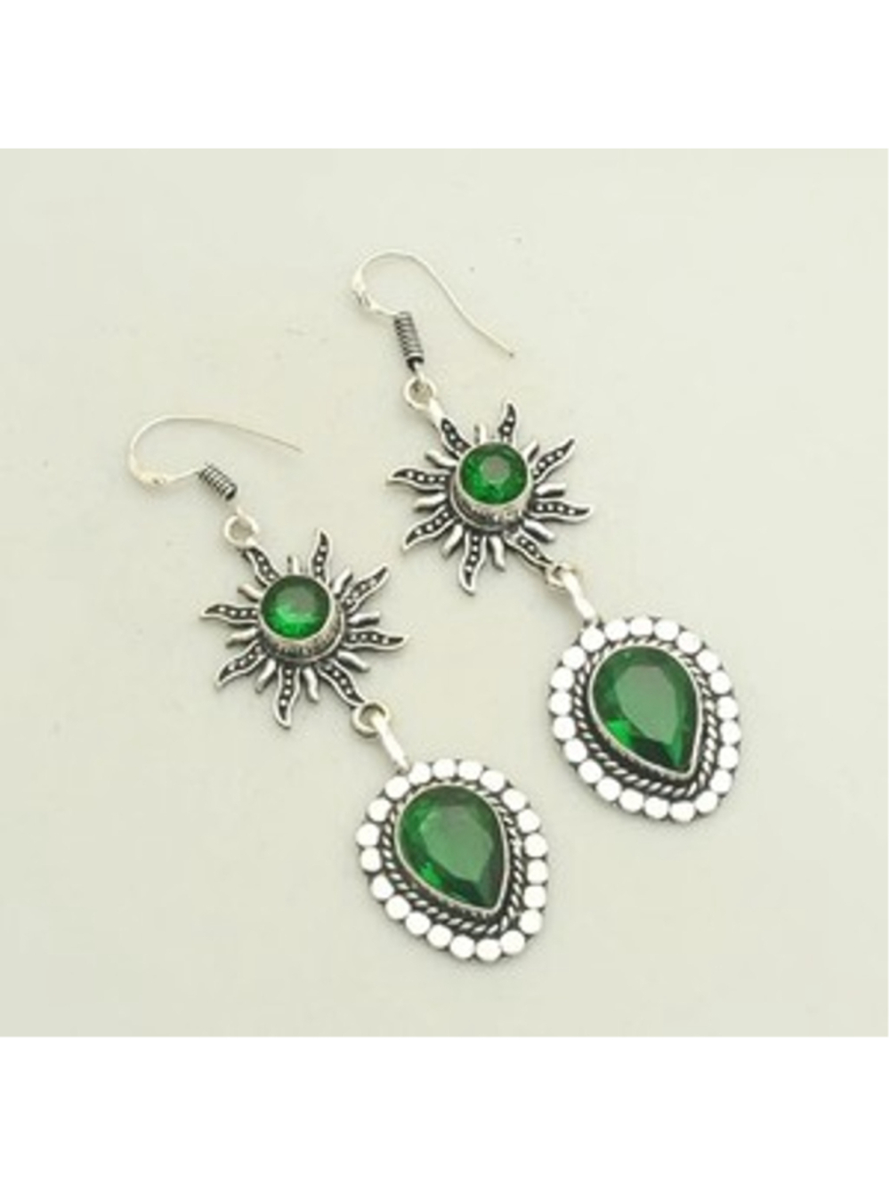 Green Quartz Gemstone Silver Plated Handmade Drop Dangle Earrings 2.2 Long NWT